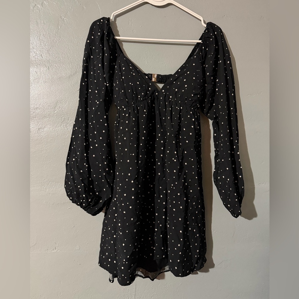Abercrombie & Fitch Black Long-Sleeve Star-Print Mini Dress
